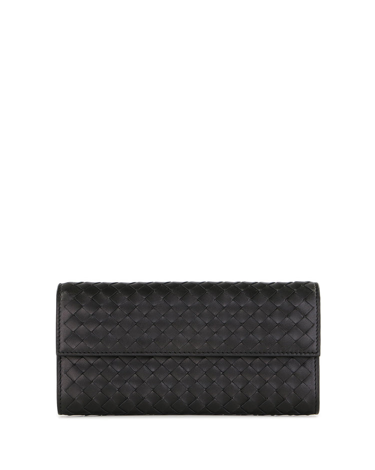 Lamb Leather Woven Long Wallet