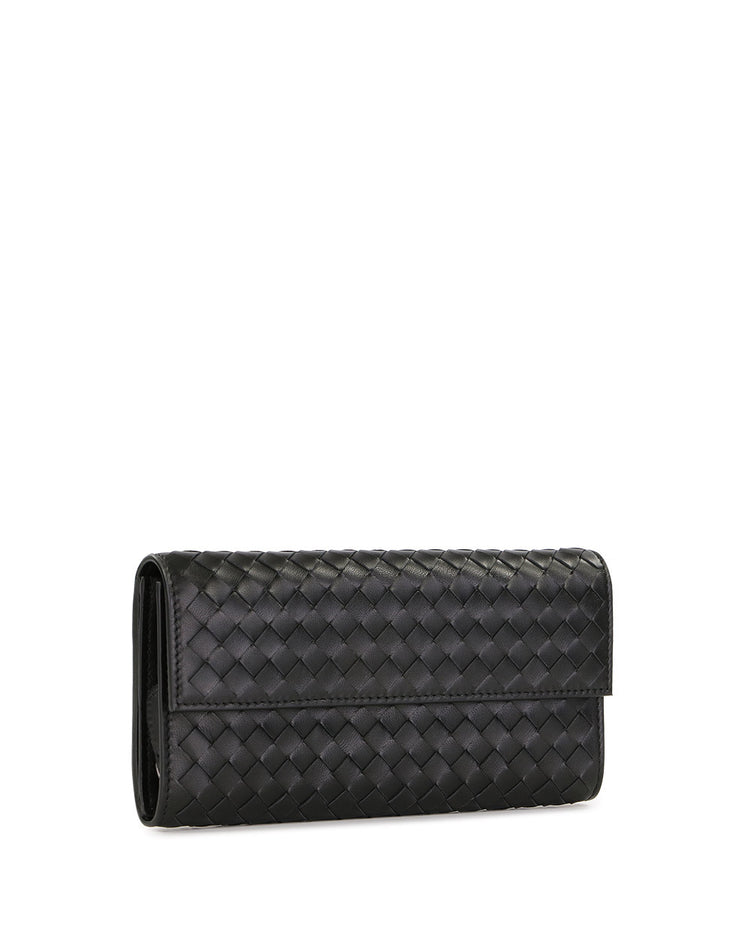 Lamb Leather Woven Long Wallet