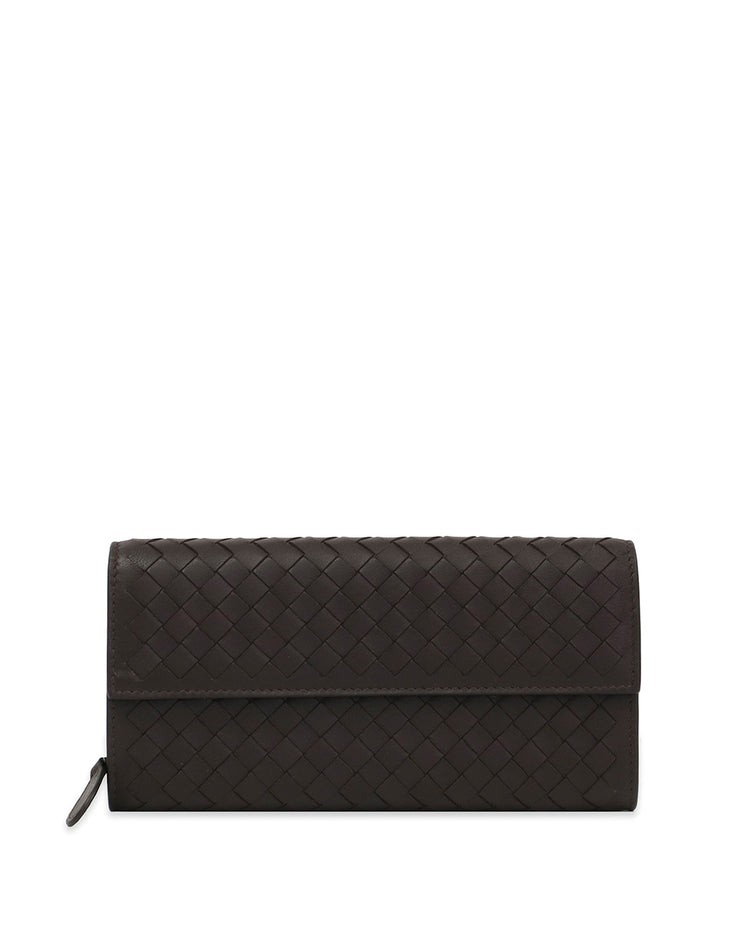 Lamb Leather Woven Long Wallet