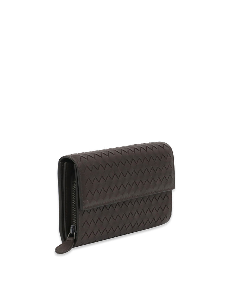 Lamb Leather Woven Long Wallet
