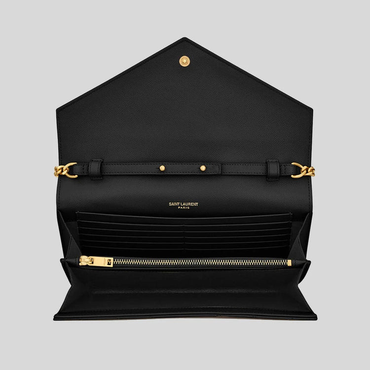 YSL Matelasse Chain Wallet In Grain De Poudre Embossed