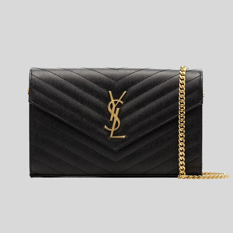 YSL Matelasse Chain Wallet In Grain De Poudre Embossed