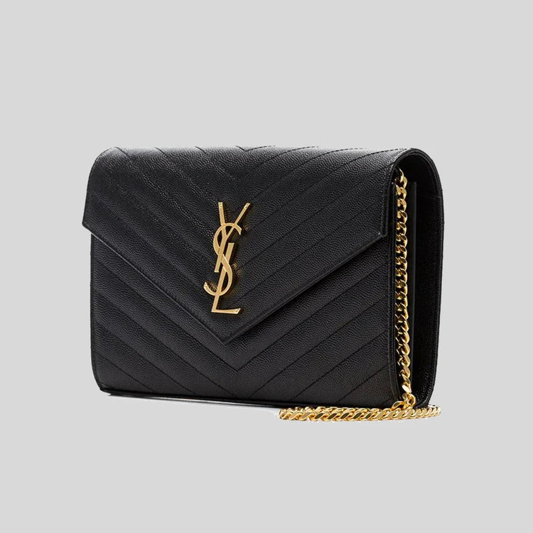 YSL Matelasse Chain Wallet In Grain De Poudre Embossed
