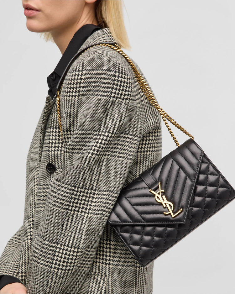 YSL Envelope Triquilt Small Shoulder Bag in Smooth Leather