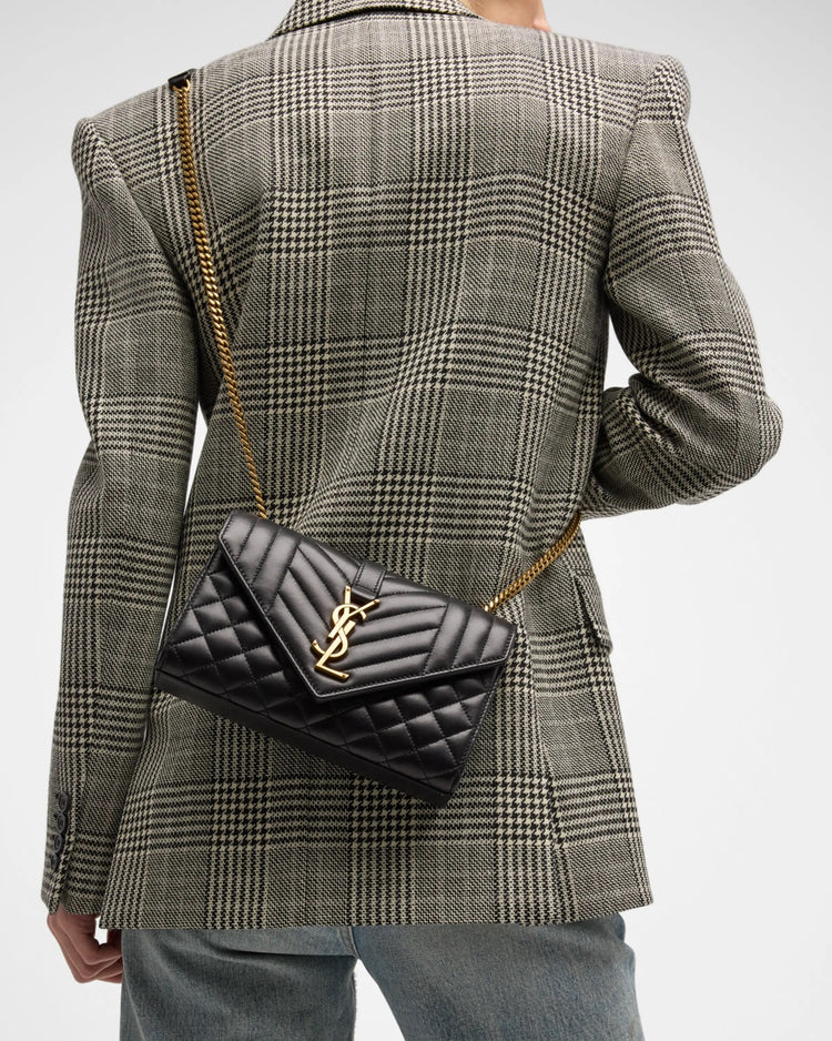 YSL Envelope Triquilt Small  Shoulder Bag in Smooth Leather