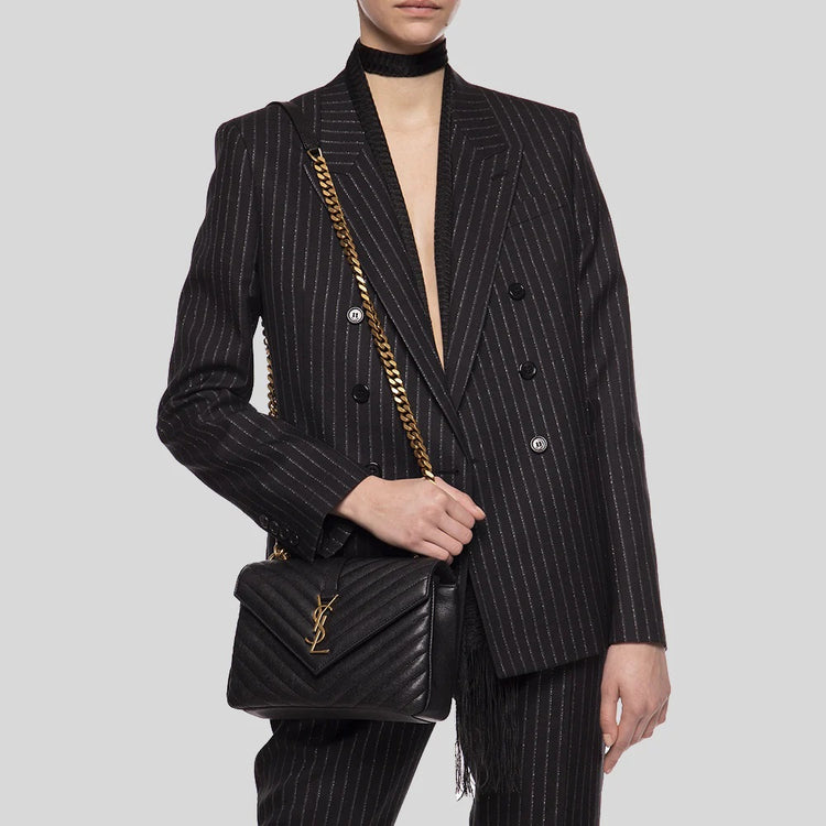 YSL College Medium Chain Bag In Quilted Leather Black