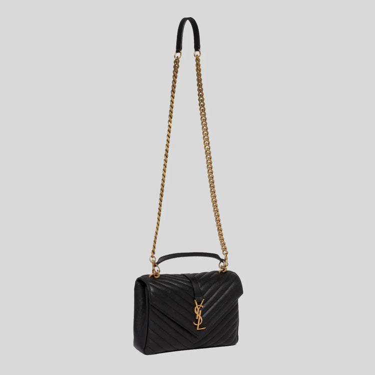 YSL College Medium Chain Bag In Quilted Leather Black