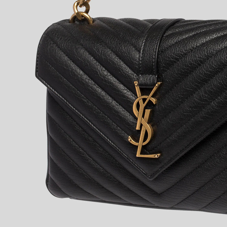 YSL College Medium Chain Bag In Quilted Leather Black