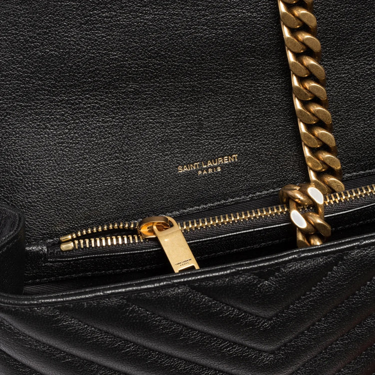 YSL College Medium Chain Bag In Quilted Leather Black