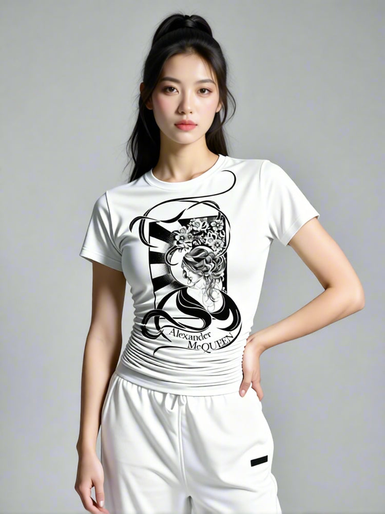 Printed Short Sleeves Round Neck T-shirt