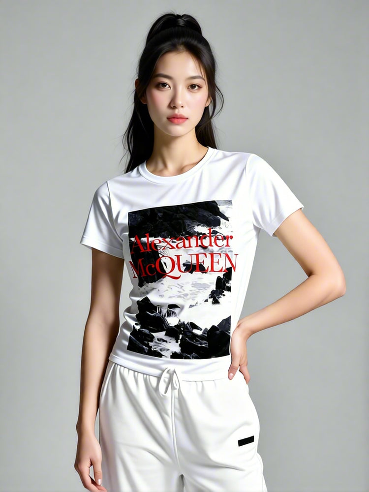 Printed Round Neck Short-Sleeves T-Shirt