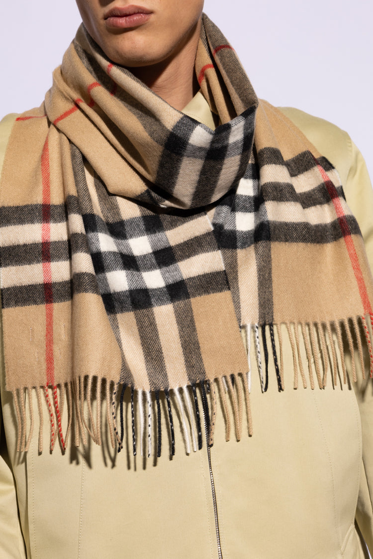 Check Cashmere Scarf in Archive beige
