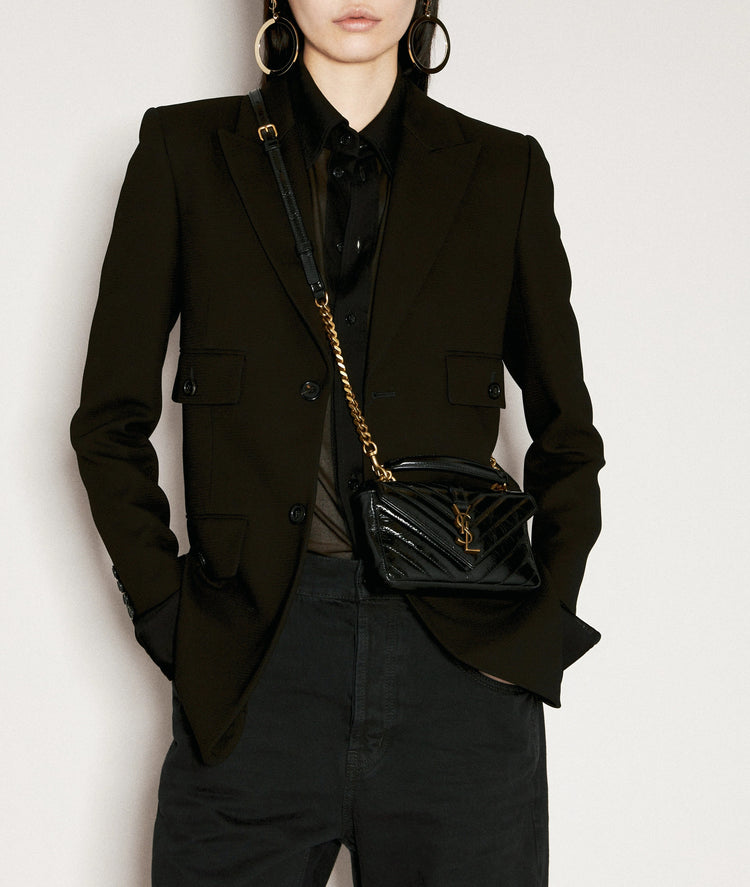 COLLEGE mini chain bag in shiny crackled leather