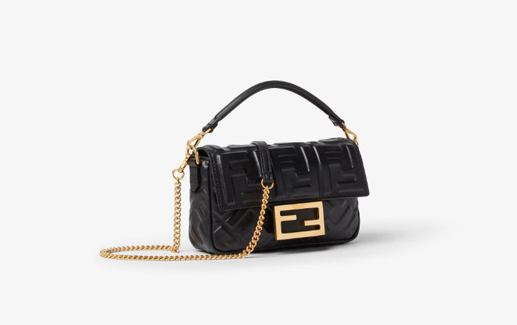 FF Baguette Mini In Black Soft Nappa Leather With Gold-Finis