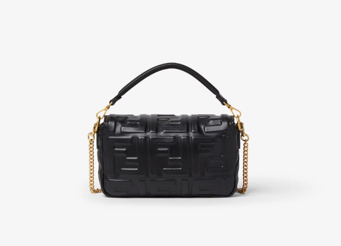 FF Baguette Mini In Black Soft Nappa Leather With Gold-Finis