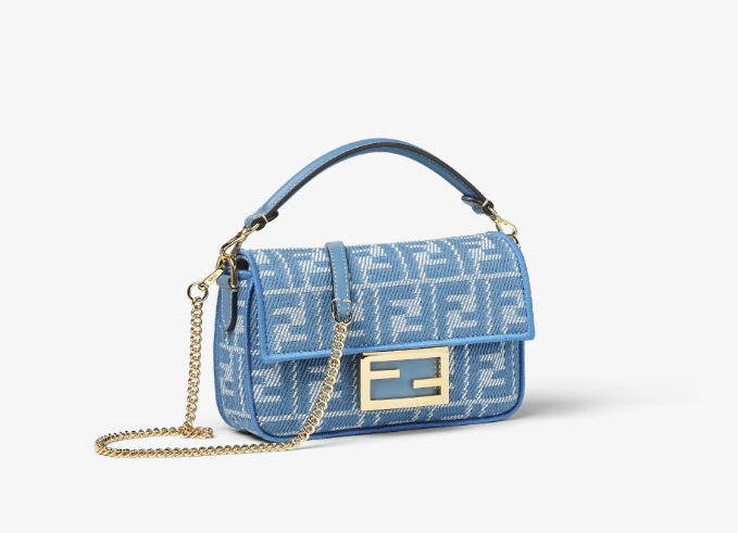 Blue denim-effect FF jacquard bag