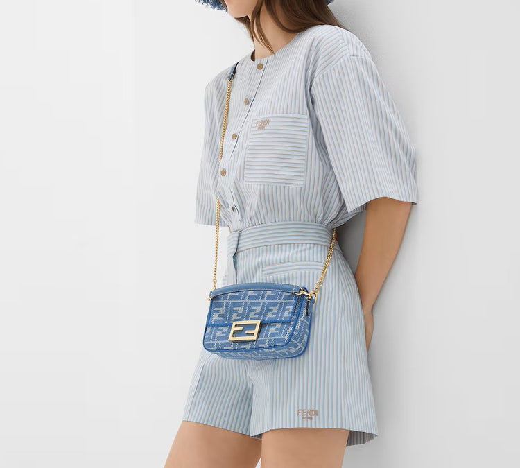 Blue denim-effect FF jacquard bag