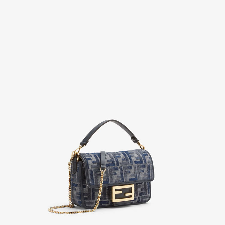 Blue denim-effect FF jacquard bag