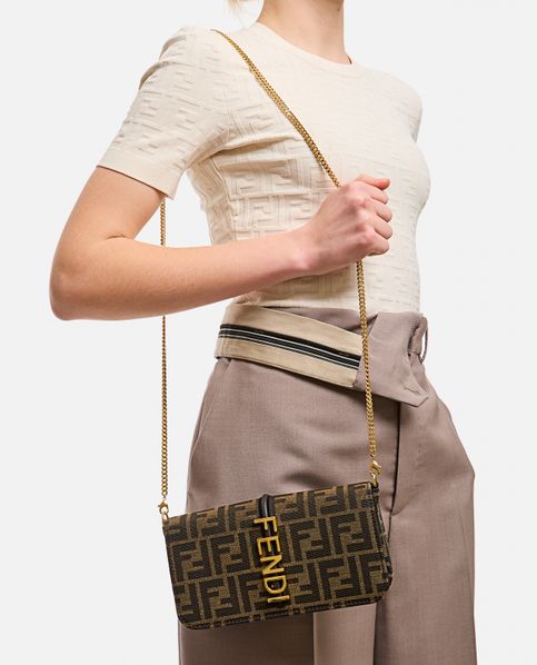 Brown FF Fabric Wallet On Chain