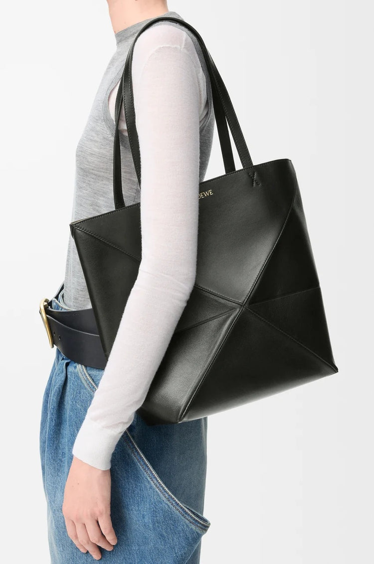 Medium Puzzle Fold tote in shiny calfskin