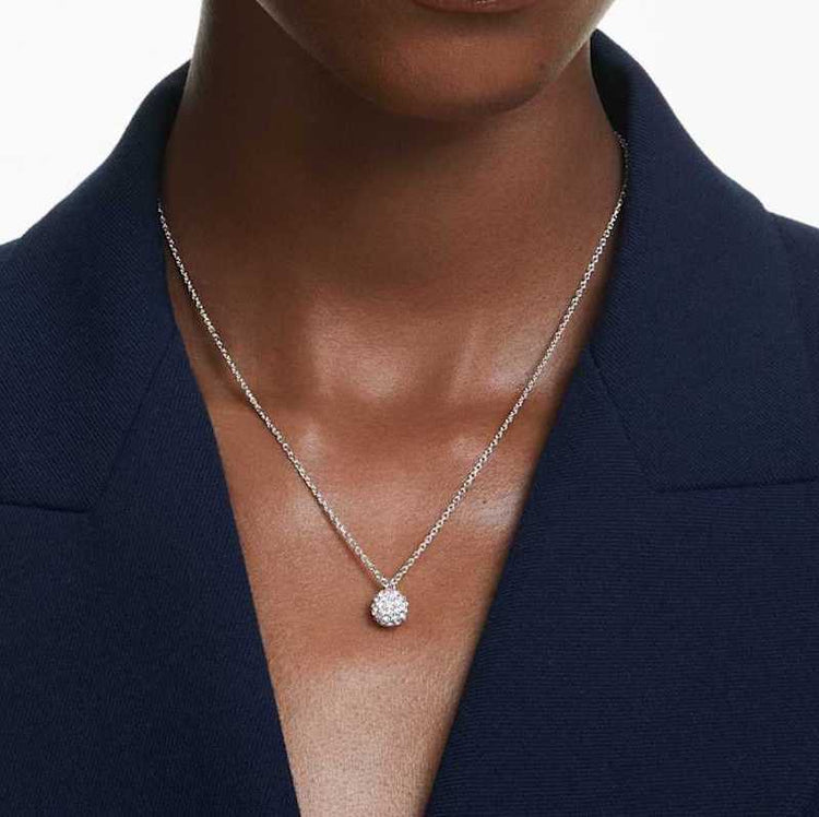 Necklace Round cut, Sphere, White, Rhodium plated