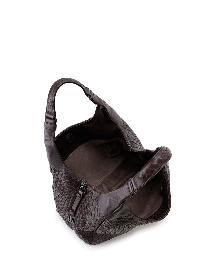 Ebano Intrecciato Nappa Leather Large Campana Bag