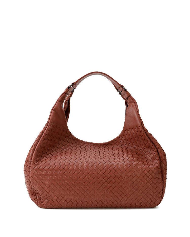 Ebano Intrecciato Nappa Leather Large Campana Bag