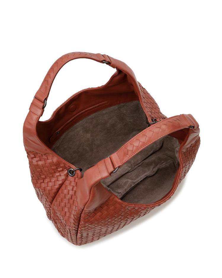 Ebano Intrecciato Nappa Leather Large Campana Bag