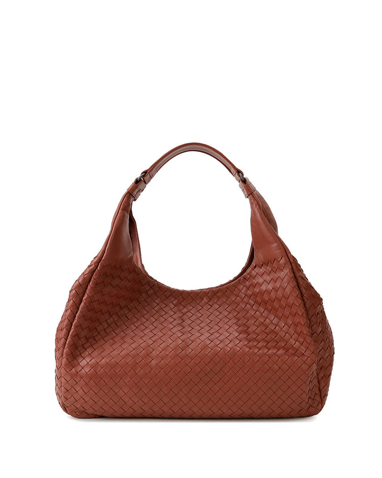 Ebano Intrecciato Nappa Leather Large Campana Bag