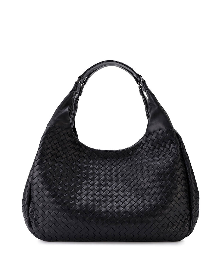 Ebano Intrecciato Nappa Leather Large Campana Bag