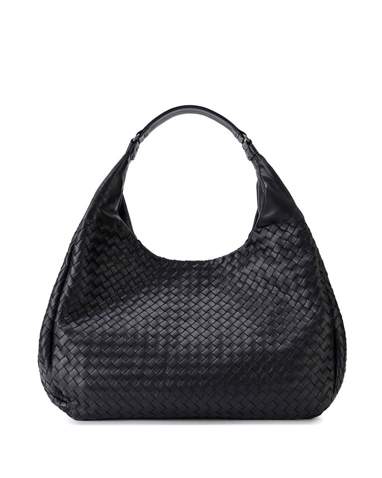 Ebano Intrecciato Nappa Leather Large Campana Bag