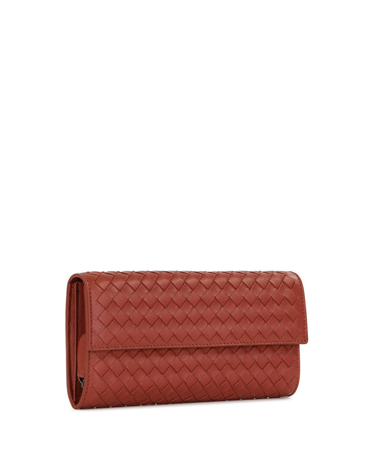 Lamb Leather Woven Long Wallet