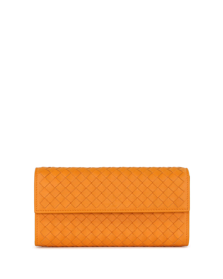 Lamb Leather Woven Long Wallet