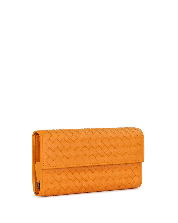 Lamb Leather Woven Long Wallet