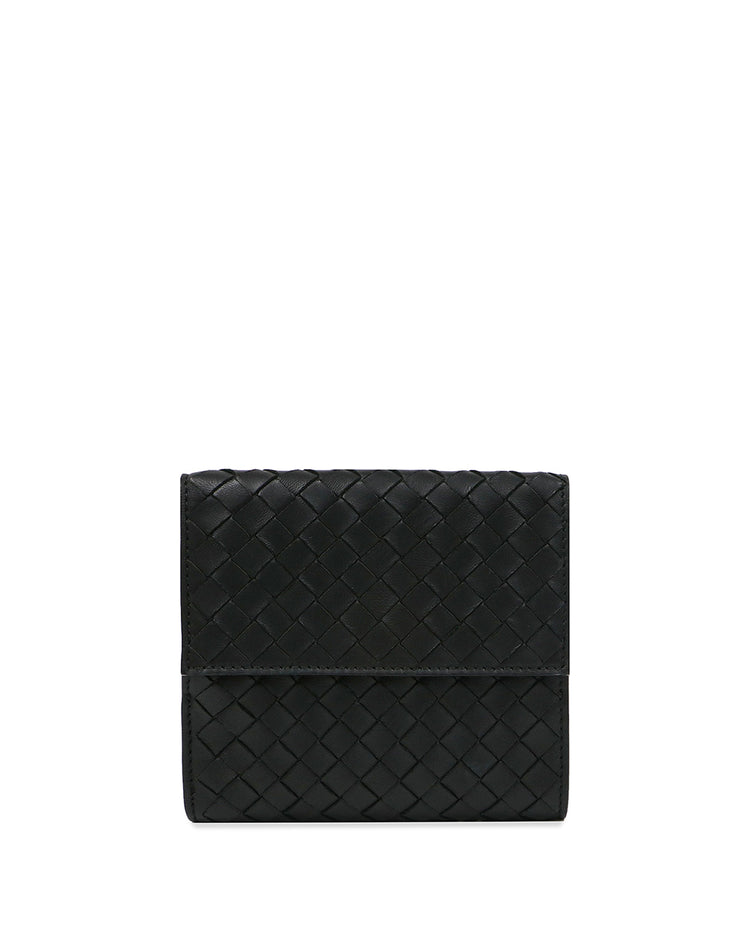 Woven Leather Short Wallet