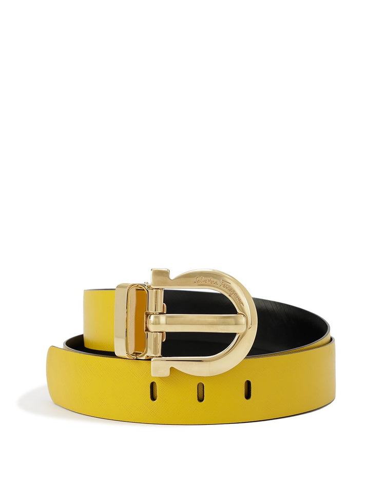 Gold Glossy Logo Buckle Belt