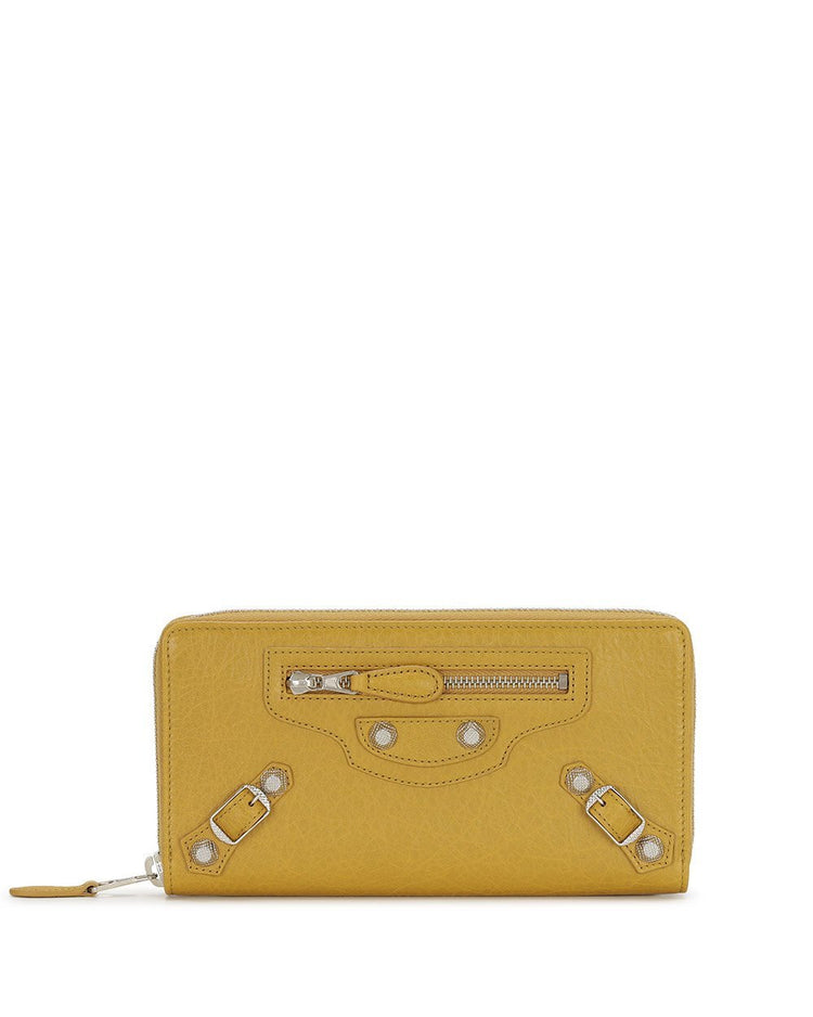 Button Lamb Leather Long Wallet