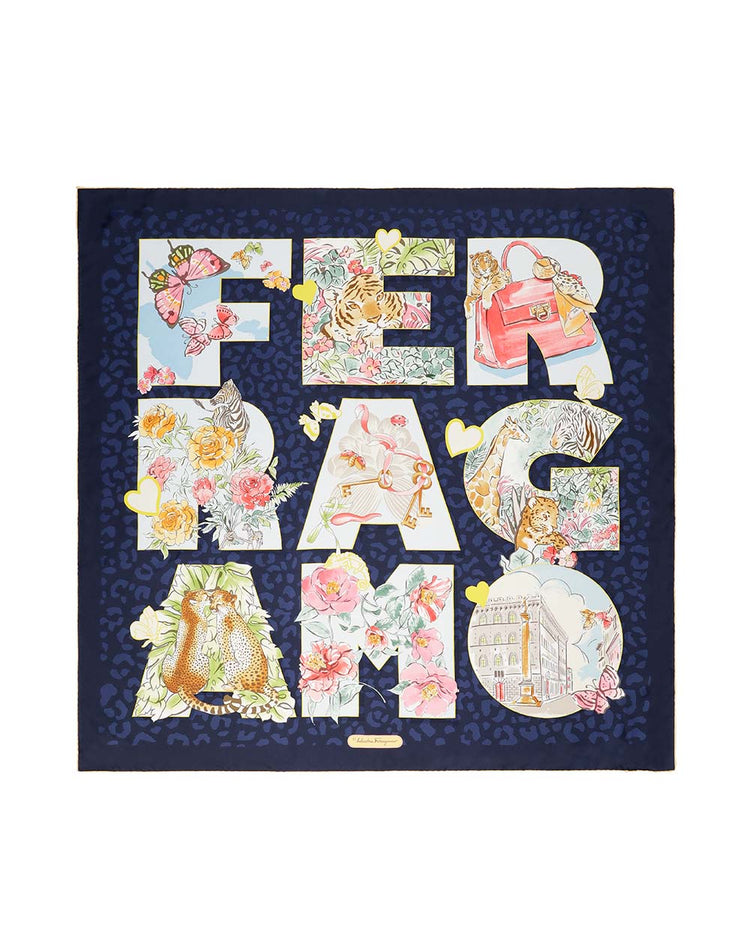 Letters Printing Silk Scarf