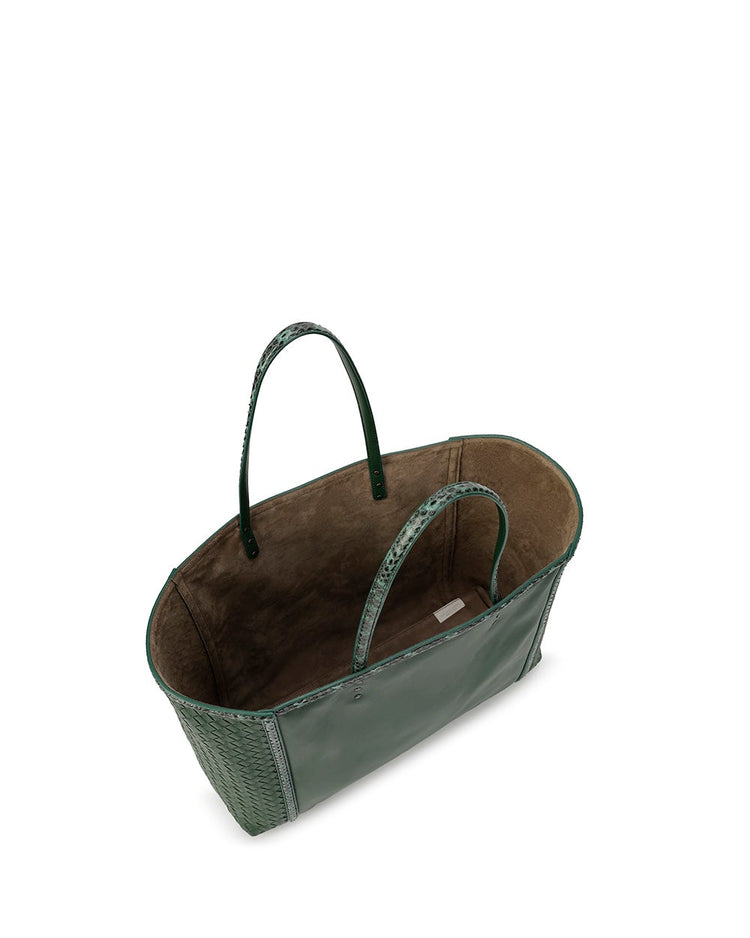 Woven leather handbag