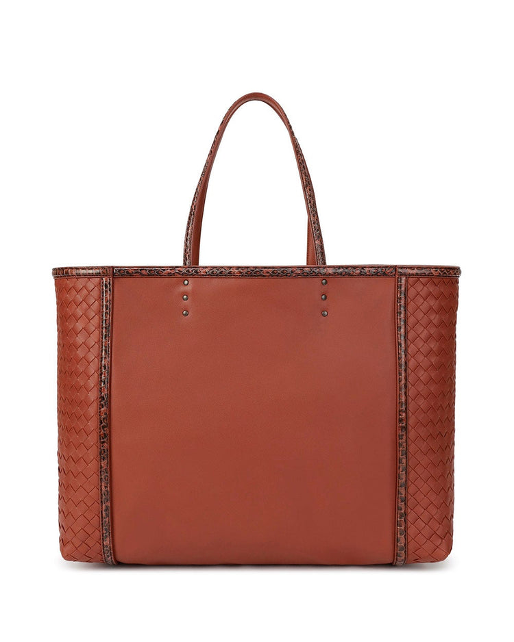 Woven leather handbag