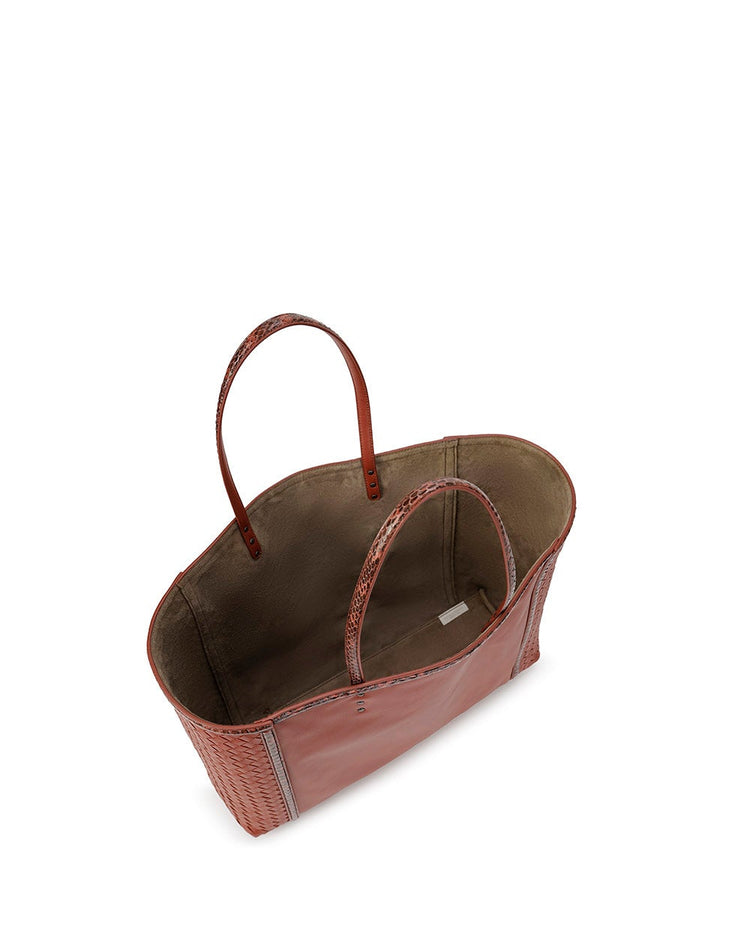 Woven leather handbag