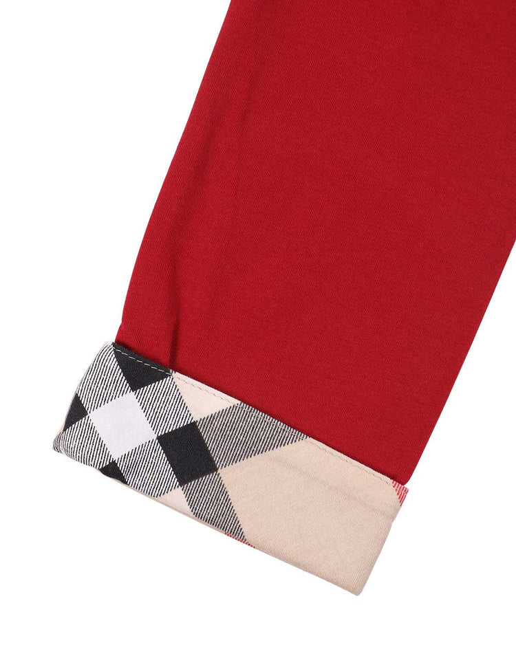 Scoop Neck Check Cuff T-Shirt