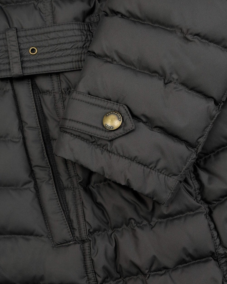 Striped Mid-Length Hooded Down Jacket
