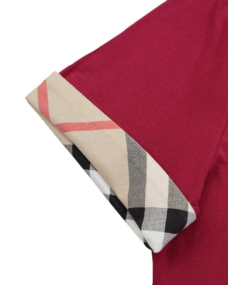 Checked V-Neck Short Sleeves T-Shirt - ISSI Outlet
