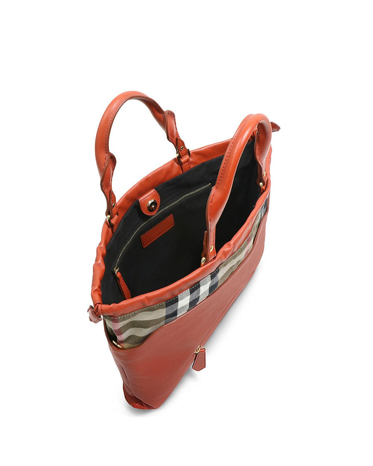 Check Canvas & Leather Tote Bag - ISSI Outlet