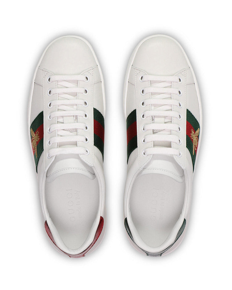 Ace Bee Embroidered Web Stripe Leather Sneakers