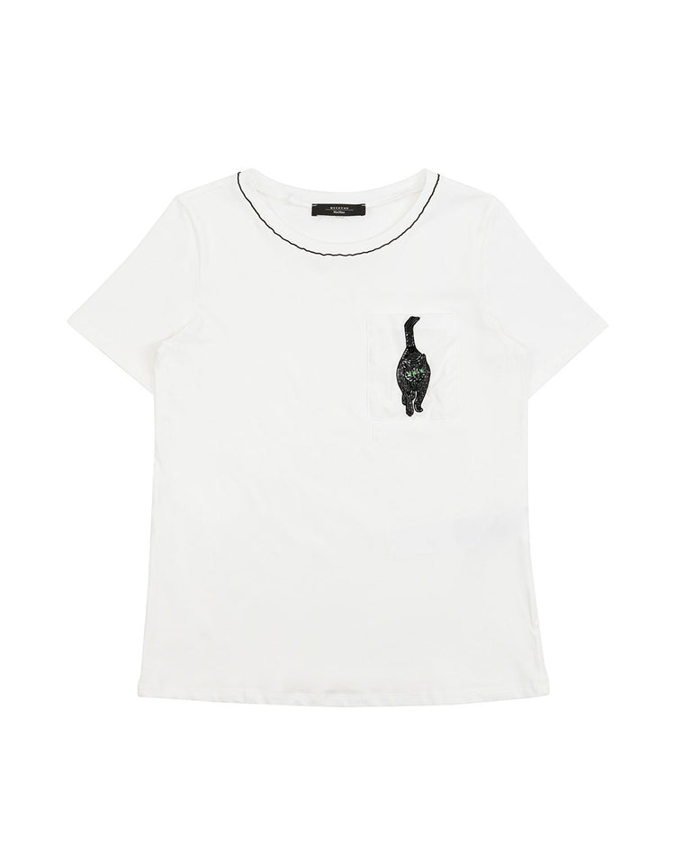 Embroidered Round Neck Short-Sleeves T-Shirt