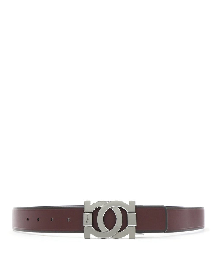 Silver LOGO Buckle Black Edge Leather Belt