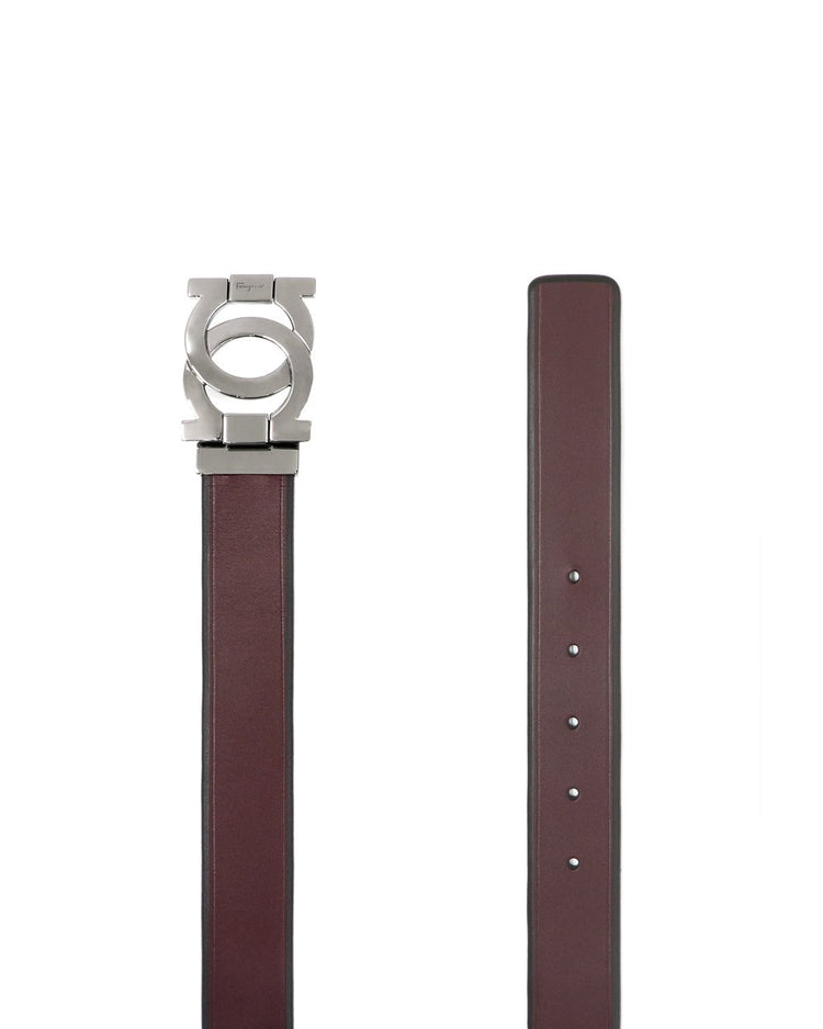 Silver LOGO Buckle Black Edge Leather Belt
