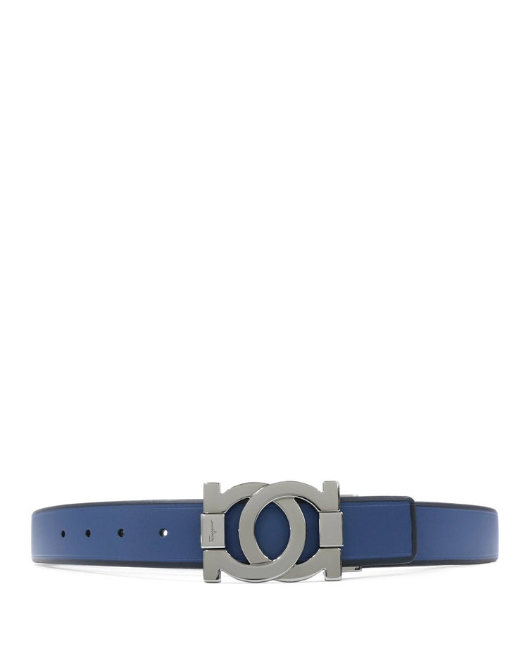 Glossy LOGO Buckle Black Edge Leather Belt